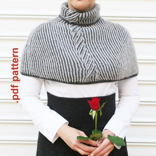 Knitting pattern, grey reversible brioche capelet - PDF pattern