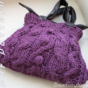 Chunky knitted bag with cables and bobbles pdf pattern image 1