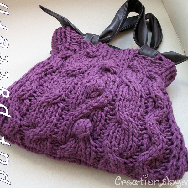 Chunky knitted bag with cables and bobbles - pdf pattern