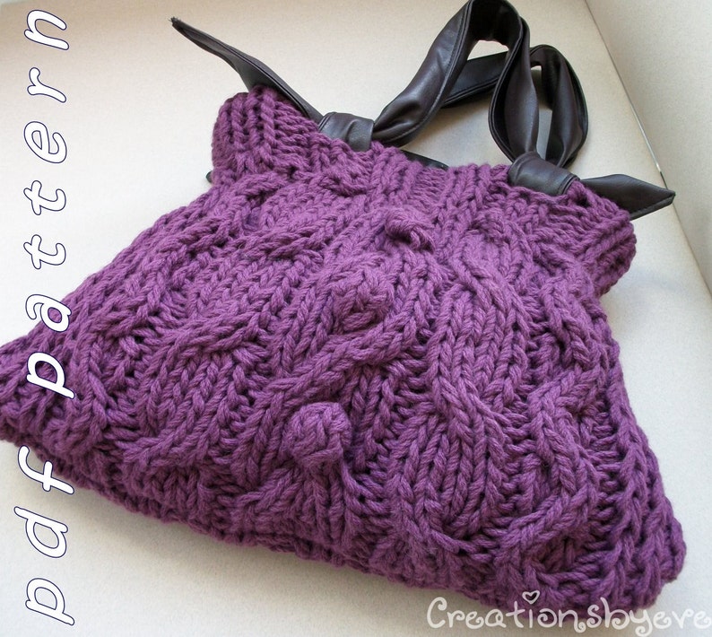 Chunky knitted bag with cables and bobbles pdf pattern image 1