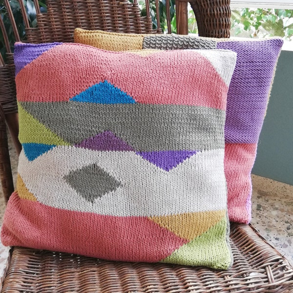 White cotton knit cushion cover with multicolor yarn work main image 1
