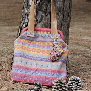pdf pattern for Large knitted felted colorful bag in Fair Isle pattern