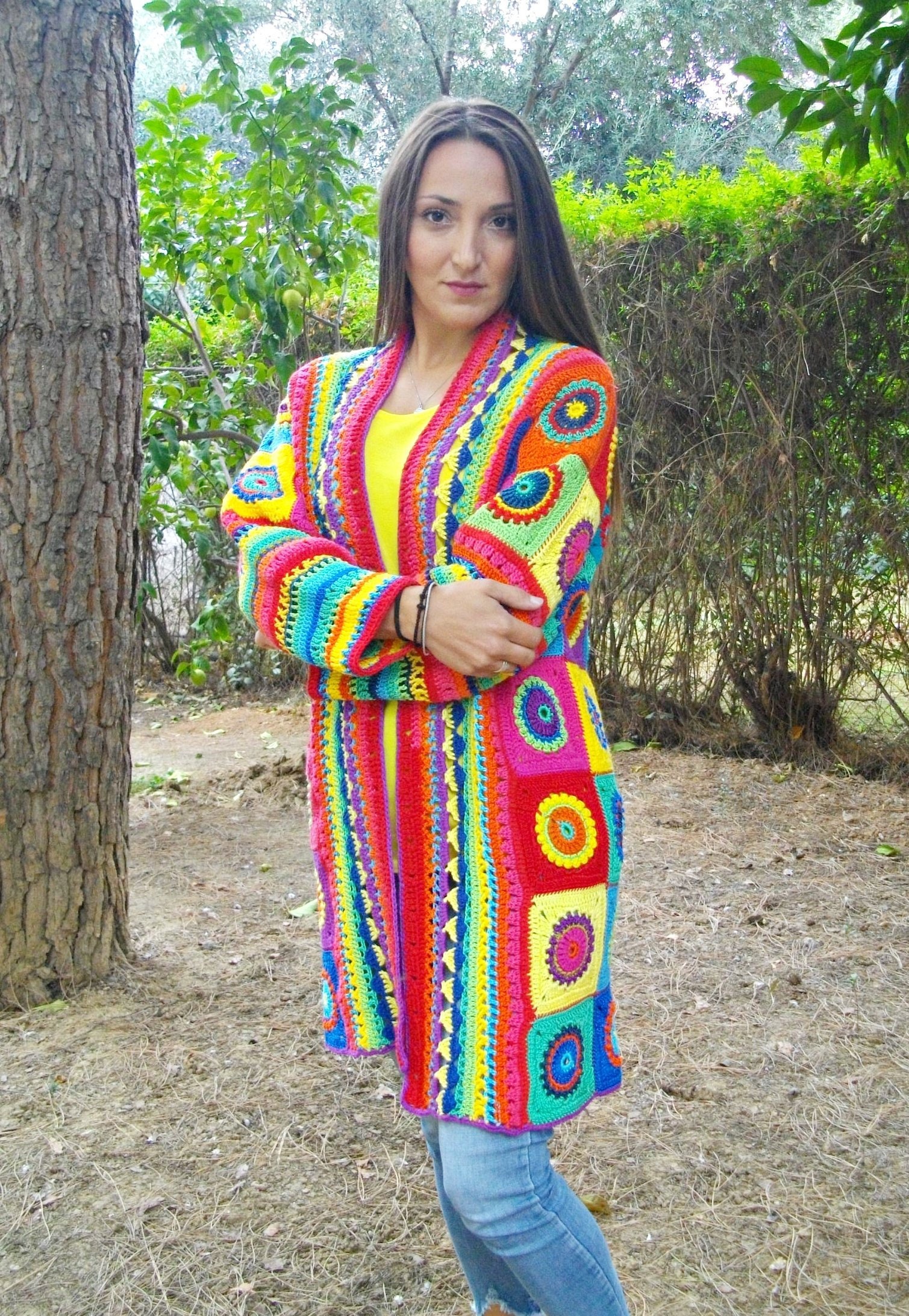Crochet granny top square jacket