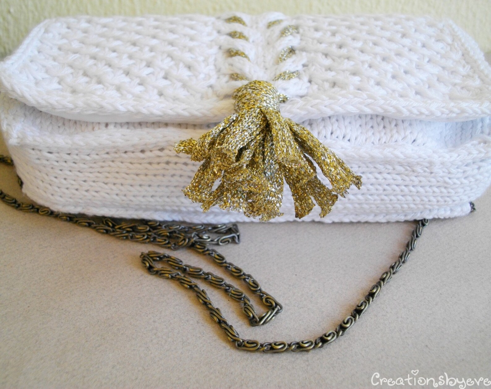 White Cabled Clutch With Gold Tassel Etsy