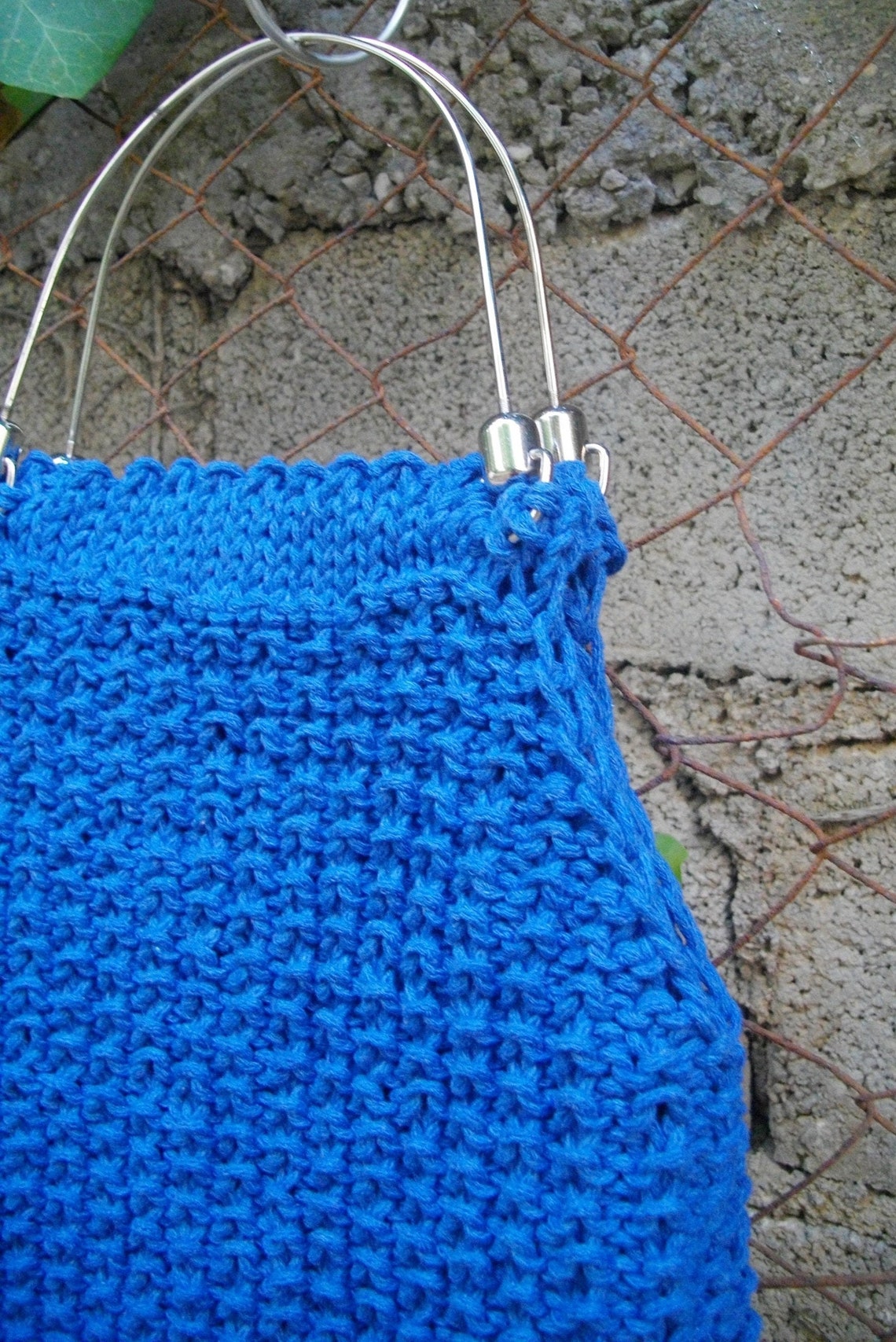 Every Day Knitted Textured Bagblue Metal Handles Medium Etsy