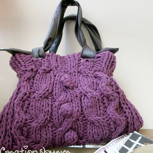 Chunky knitted bag with cables and bobbles pdf pattern image 2