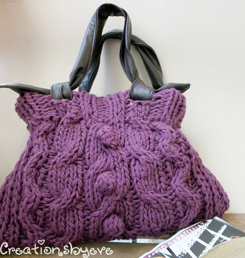 Chunky knitted bag with cables and bobbles pdf pattern image 2