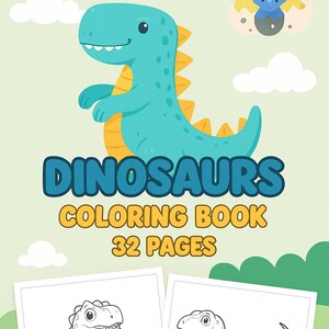 Dibujos de dinosaurios para colorear para niños: 32 divertidas hojas de actividades imprimibles (descarga instantánea en PDF)