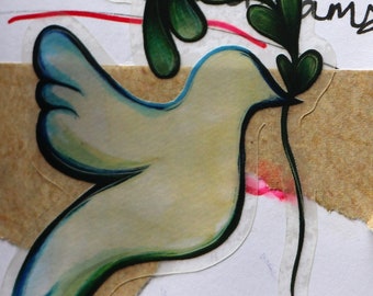 Friedenstaube der Hoffnung Sticker - Aquarell Kunst von Lacy Chenault Weltfrieden auf Erden Sticker Friedenstaube No More War Stickers