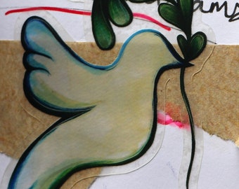 Peace Dove of Hope Sticker - Watercolor Art by Lacy Chenault World Peace on Earth Sticker Dove of Peace No More War Stickers