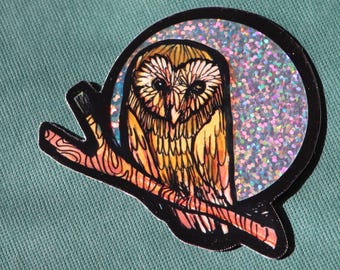 Adesivi Gufo Luna Piena - Adesivo artistico Gufo Barbagianni Adesivo Luna Glitterato Carino Amante della Luna Amante dei Gufi Arte Bambino della Luna Collezionista di Gufi Barbagianni
