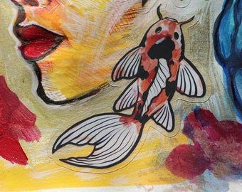 Pegatinas de koi Arte de Lacy Chenault Divertida pegatina de estanque de koi Arte de estanque para amantes de los koi Koi naranja y rojo Pegatinas transparentes de koi japoneses