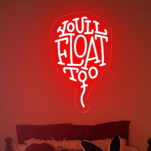 Float Too Neon Sign, Scary Movies Room, Gothic Decor, Horror Movies Gift, Horror Movie Theme Decor, Dark Art Decor, Halloween Wall Art
