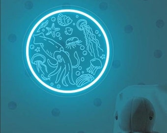 Sea Life Creatures Neon Sign| Shells, Octopus, Coral & Jellyfish| Under the Sea Sign| Fish Decor| Party Neon| Bar Sign| Ocean Lovers Gift