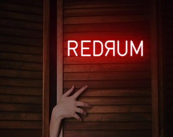 Letrero de neón REDRUM / Luz LED de la película de terror de los 80 El Resplandor / Decoración de Halloween aterradora / Letrero de arte oscuro / Regalos para fanáticos de las películas de terror