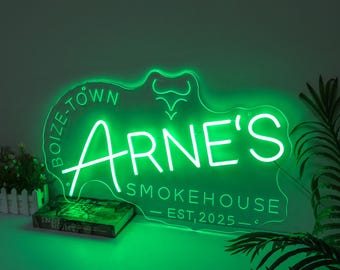 Enseigne au néon personnalisée Smokehouse : art personnalisé de barbecue, décoration homme des cavernes
