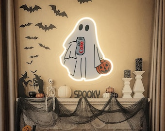Letrero de neón Spooky Boo, letrero de neón de Halloween personalizado, letrero LED, lindo letrero de luz fantasma, letrero de neón para bar, decoración de fiesta de Halloween, regalo de Halloween para niños