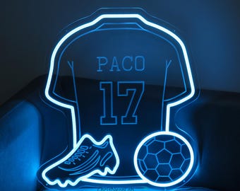 Enseigne néon ballon de football personnalisé, enseigne au néon numéro de football personnalisé, décoration murale football, cadeau joueur de football, décoration de chambre de garçons, enseigne sport