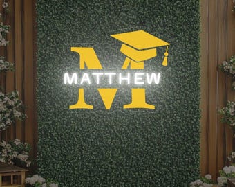 Letrero de neón con iniciales personalizadas, luz LED con nombre e iniciales personalizadas, regalo de graduación universitaria, decoración universitaria, fondo de neón para fiesta de graduación.