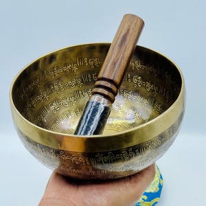 Full Tibetan Mantra Etching Singing Bowl - Tibetan singing bowl-Authentic Himalayan Sound therapy Bowl -Hand made-Sound Healing singing bowl