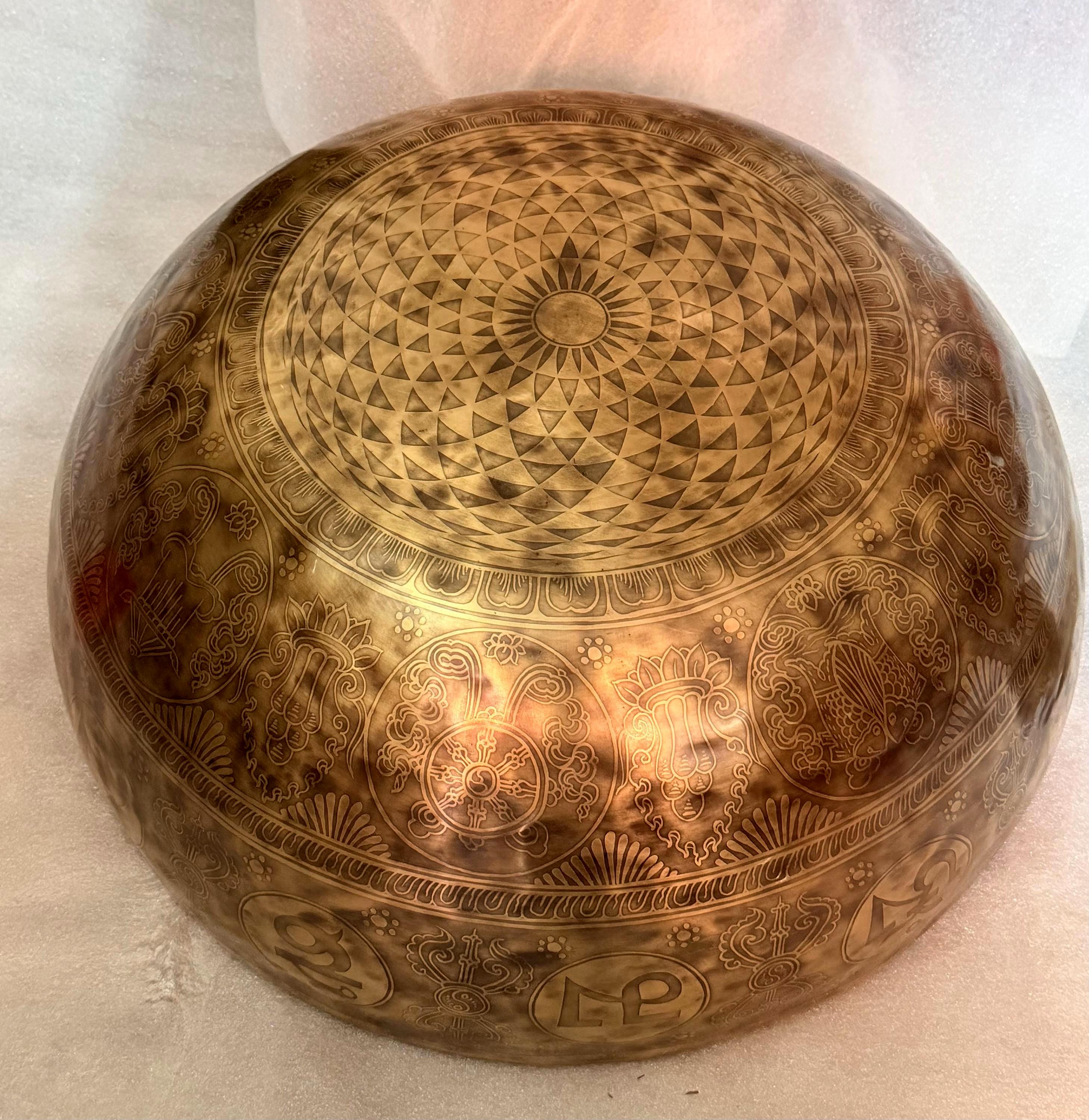 Large Tibetan Singing Bowl | Flower of Life & Vajra Engraved ...