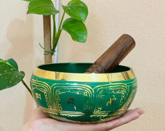 Handmade Tibetan Green Singing Bowl: 6" Sound Healing Meditation