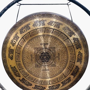 Large Handcrafted Tibetan Gong: Tree of Life, Sound Healing with Mallet