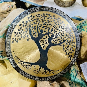Handcrafted Tibetan Gong: Sound Healing, Meditation, Yoga - Tree of Life Design