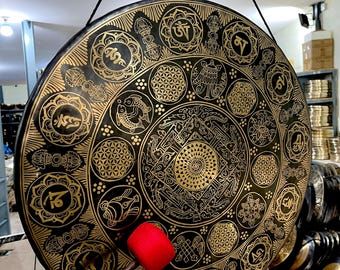 Handcrafted Tibetan Gong: Seven Sacred Metals, Tree of Life Design