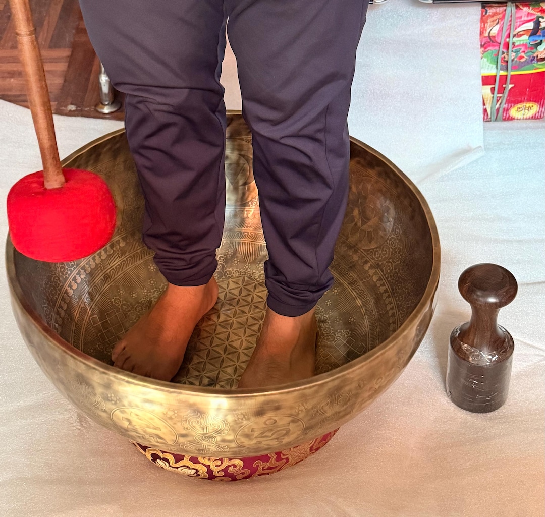 Large Tibetan Singing Bowl | Flower of Life & Vajra Engraved ...