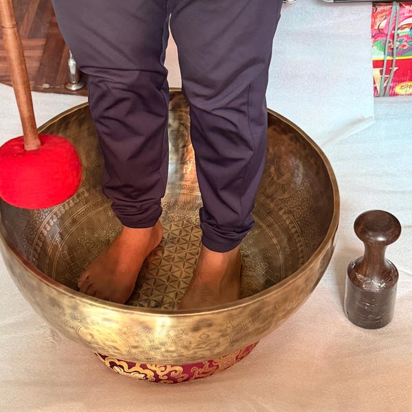 Large Tibetan Singing Bowl | Flower of Life & Vajra Engraved | Handcrafted 7-Metal Sound Healing Bowl