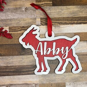 Personalized Goat Ornament Christmas Tree Worcester, Farm, Wooden image 6