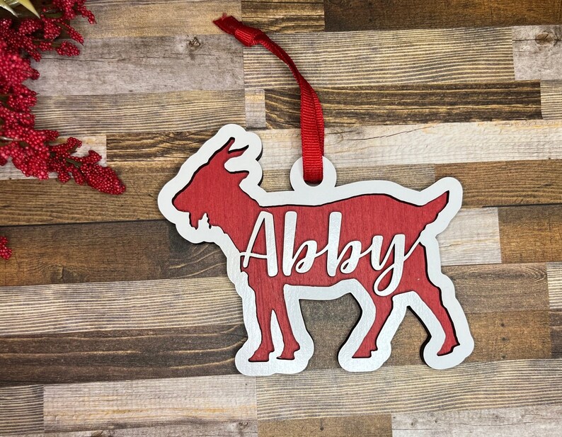 Personalized Goat Ornament Christmas Tree Worcester, Farm, Wooden image 6