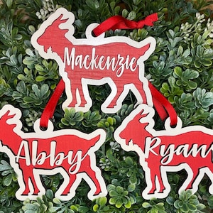 Personalized Goat Ornament Christmas Tree Worcester, Farm, Wooden image 1