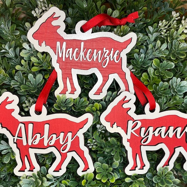 Personalized Goat Ornament Christmas Tree - Worcester, Farm, Wooden