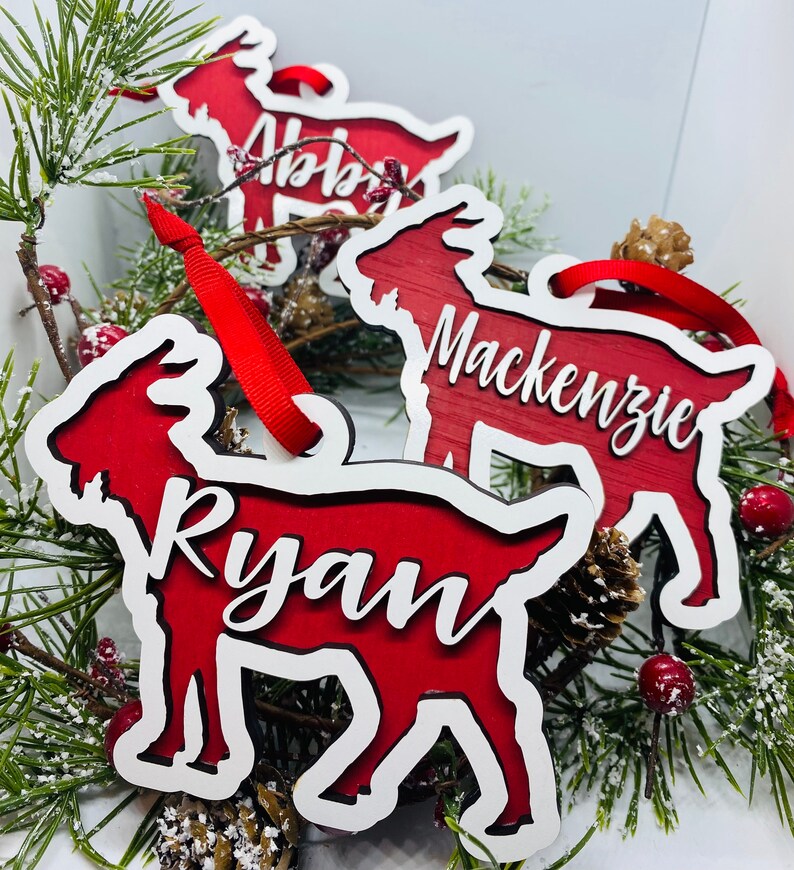 Personalized Goat Ornament Christmas Tree Worcester, Farm, Wooden image 4