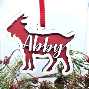 Personalized Goat Ornament Christmas Tree Worcester, Farm, Wooden image 2