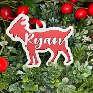 Personalized Goat Ornament Christmas Tree Worcester, Farm, Wooden image 5