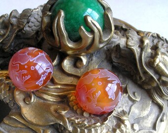 Dragon Phoenix Carnelian Bead 20mm Round Etched Gemstone Bead For Beaded Jewelry Making