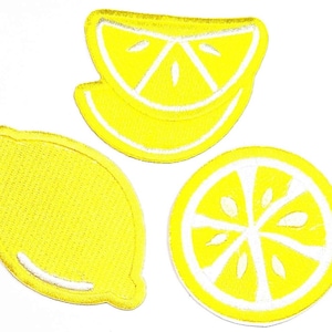 Conjunto de 3 limão amarelo vegetais saudáveis frutas bom desenho animado aplique remendo desenho animado emblema bordado decorativo reparação fantasia artesanal.