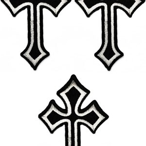Set of 3 Gray Christian Jesus Cross Vintage Cross Embroidered Badge Patch Decorative Repair Craft DIY Costume.