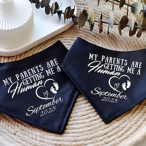 My Parents Are Getting Me A Human Custom Date Dog Bandana, Pregnancy Announcement Dog Bandana, New Baby Birth Announcement Dog Bandana