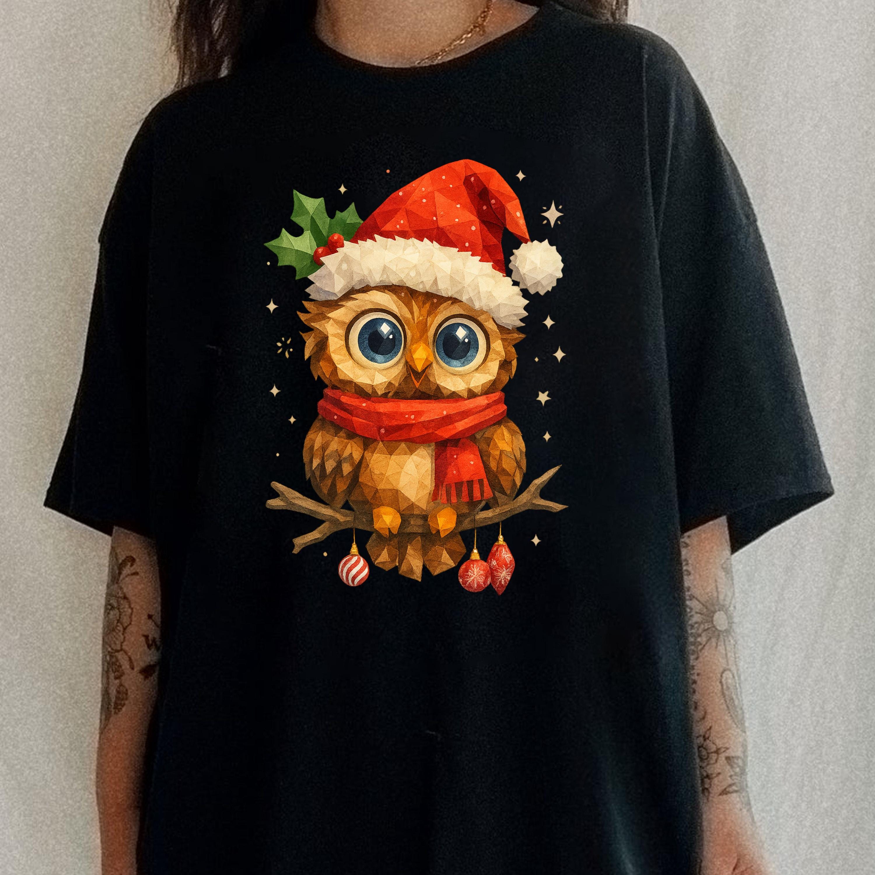 Comfort Colors® Christmas Owl Shirt, Cute Big Eye Owl in Santa Hat Sweatshirt, Holiday Animal Gr