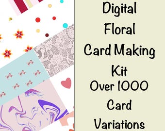 Floral Card Making Kit, Decoupage Toppers, Sentiments, Backgrounds (Digital Download)