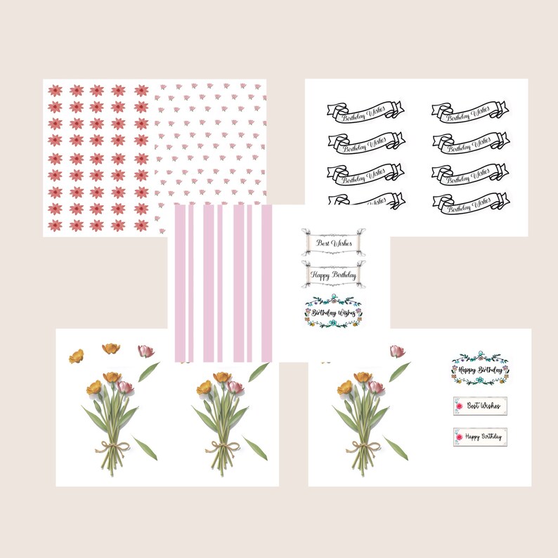 Floral Digital Card Making Kit, Instant Download DIY Greeting Cards ...