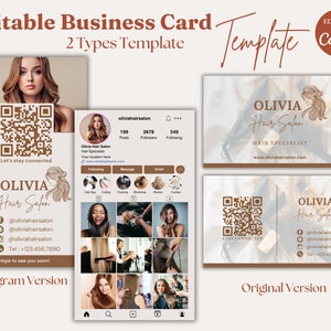 Instagram Business Card Digital Business Card Hair Salon Beauty Salon Social Media Business Card Small Business Card Editable Templates