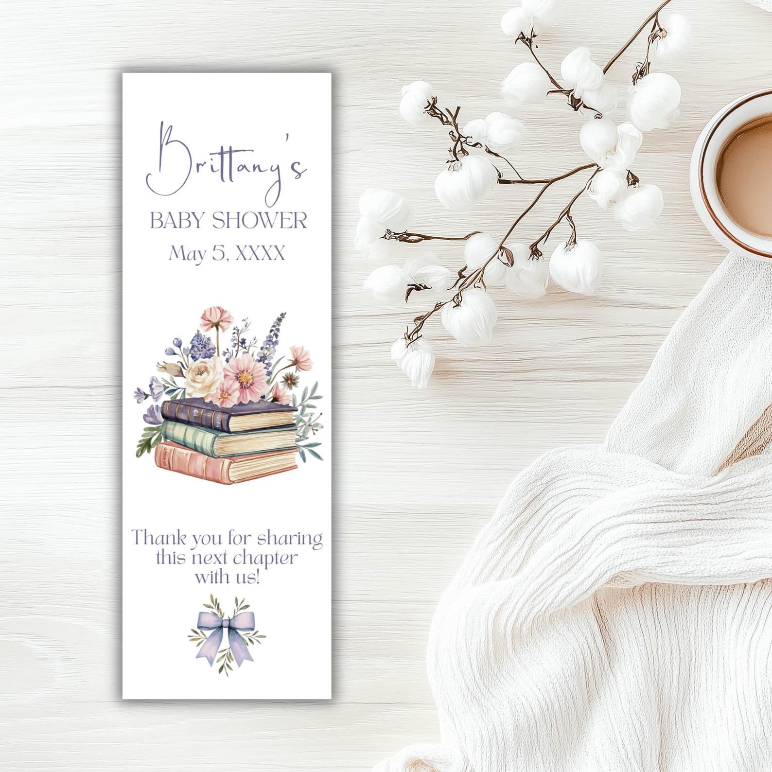 Blue Bow Baby Shower Bookmark Favors, Story Book Theme Baby Shower ...