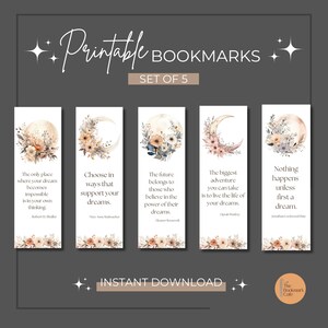 Printable Bookmarks, Digital Download, Set of 5, Watercolor Bookmarks, Reader Gift, Bookish Download, Bookmark Set, Reader Accessories