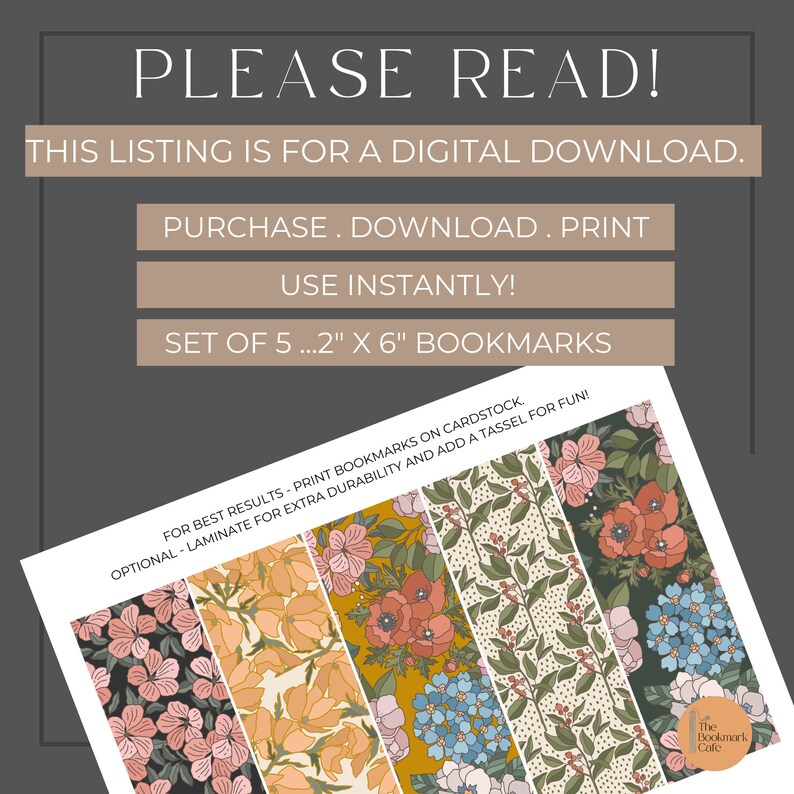 Printable Bookmarks, Digital Download, Set of 5, Unique Bookmark ...