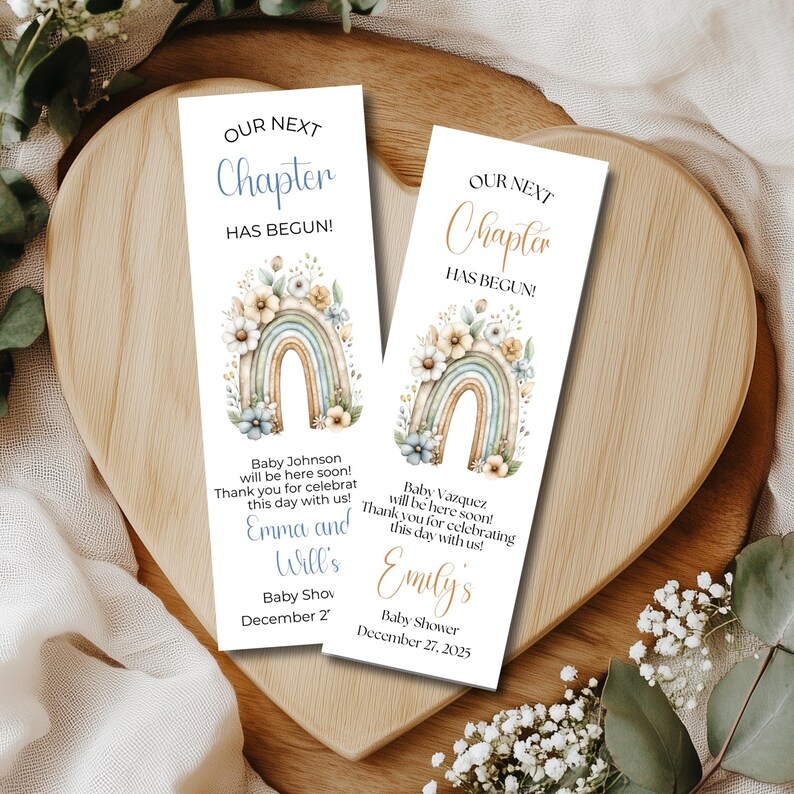 Baby Shower Bookmark Favors, Floral Rainbow Guest Keepsake, Storybook ...